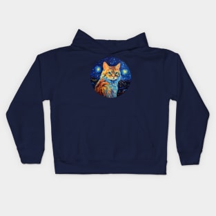 Kitty Cat, van gogh style, starry night, Post-impressionism Kids Hoodie